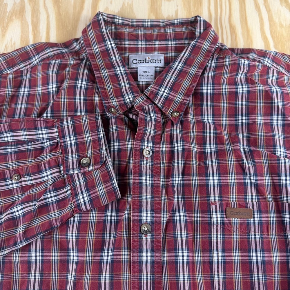 Carhartt Mens 3XL Red Plaid Long Sleeve Button Down Cotton Work Shirt